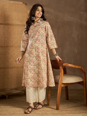 Women Floral Printed Flared Sleeves Gotta Patti Floral Kurta