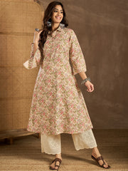 Women Floral Printed Flared Sleeves Gotta Patti Floral Kurta