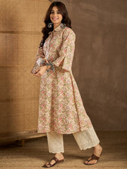 Women Floral Printed Flared Sleeves Gotta Patti Floral Kurta