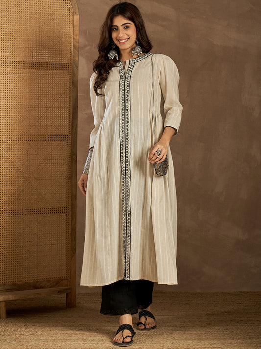 Women Striped Solid Daily Cotton A-Line Kurta