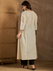 Women Striped Solid Daily Cotton A-Line Kurta