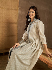 Women Striped Solid Daily Cotton A-Line Kurta