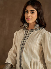 Women Striped Solid Daily Cotton A-Line Kurta