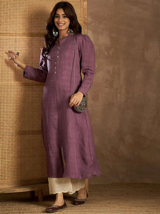 Thread Work Mandarin Collar A Line Kurta