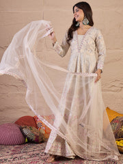 Floral Embroidered Sequinned Silk Ethnic Dress With Dupatta