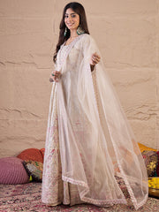 Floral Embroidered Sequinned Silk Ethnic Dress With Dupatta