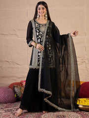 Women Embroidered Kurta with Sharara & Dupatta