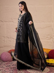 Women Embroidered Kurta with Sharara & Dupatta