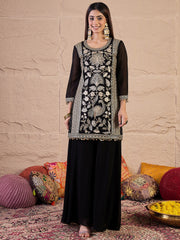 Women Embroidered Kurta with Sharara & Dupatta