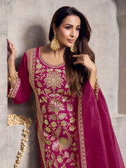 Malaika Arora Floral Embroidered Sequinned Kurta With Palazzos & Dupatta