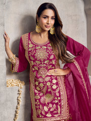 Malaika Arora Floral Embroidered Sequinned Kurta With Palazzos & Dupatta