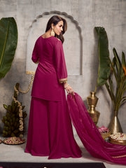 Malaika Arora Floral Embroidered Sequinned Kurta With Palazzos & Dupatta