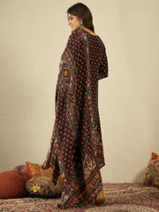 Ethnic Motifs Printed Silk Crepe Straight Kurta With Trousers & Dupatta