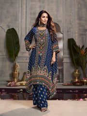 Malaika Arora Ethnic Motifs Printed Beads and Stones Silk Crepe Kurta With Palazzos & Dupatta