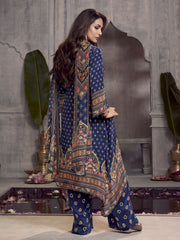 Ethnic Motifs Printed Beads and Stones Silk Crepe Kurta With Palazzos & Dupatta