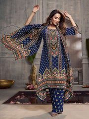 Malaika Arora Ethnic Motifs Printed Beads and Stones Silk Crepe Kurta With Palazzos & Dupatta