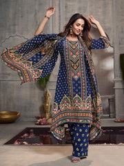 Malaika Arora Ethnic Motifs Printed Beads and Stones Silk Crepe Kurta With Palazzos & Dupatta