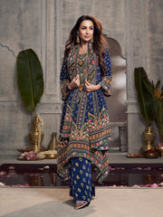 Malaika Arora Ethnic Motifs Printed Beads and Stones Silk Crepe Kurta With Palazzos & Dupatta