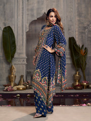 Malaika Arora Ethnic Motifs Printed Beads and Stones Silk Crepe Kurta With Palazzos & Dupatta