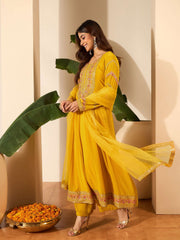 Women Ethnic Motifs Embroidered Tiered Sequinned Kurta with Trousers & With Dupatta