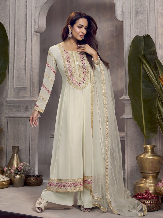Women Floral Embroidered Anarkali Kurta with Palazzo & Dupatta