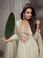 Malaika Arora Women Floral Embroidered Anarkali Kurta with Palazzo & Dupatta