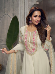 Malaika Arora Women Floral Embroidered Anarkali Kurta with Palazzo & Dupatta