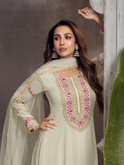 Malaika Arora Women Floral Embroidered Anarkali Kurta with Palazzo & Dupatta