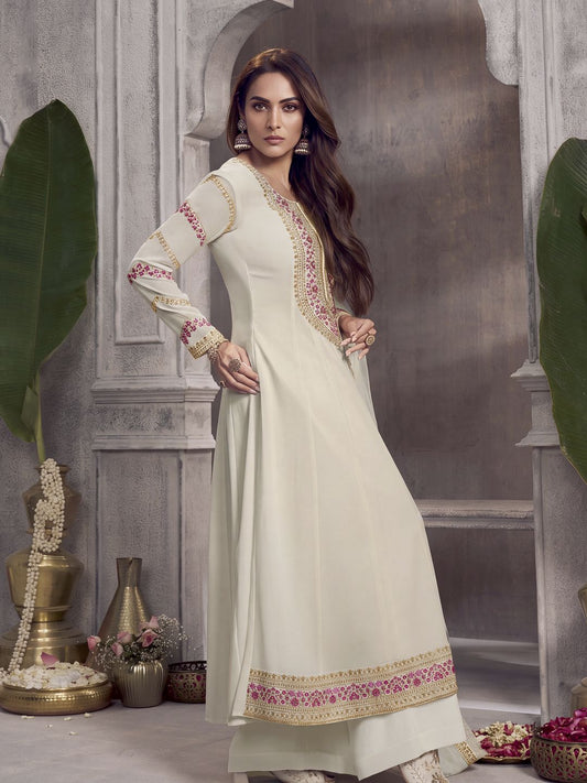 Women Floral Embroidered Anarkali Kurta with Palazzo & Dupatta