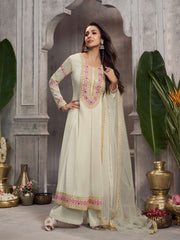 Malaika Arora Women Floral Embroidered Anarkali Kurta with Palazzo & Dupatta