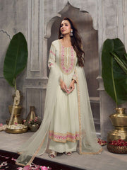 Malaika Arora Women Floral Embroidered Anarkali Kurta with Palazzo & Dupatta