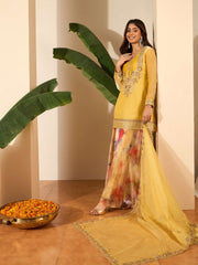 Women Crushed Oraganza Silk Embroidered Kurta Set with Dupatta