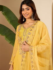 Women Crushed Oraganza Silk Embroidered Kurta Set with Dupatta