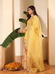 Women Crushed Oraganza Silk Embroidered Kurta Set with Dupatta