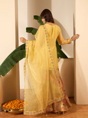 Women Crushed Oraganza Silk Embroidered Kurta Set with Dupatta