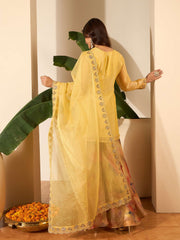 Women Crushed Oraganza Silk Embroidered Kurta Set with Dupatta