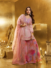 Malaika Arora Women Floral Yoke Design Regular Thread Work Kurta with Palazzos & With Dupatta