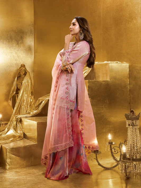 Malaika Arora Women Floral Yoke Design Regular Thread Work Kurta with Palazzos & With Dupatta