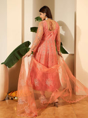 Floral Embroidered Round Neck Thread Work Anarkali Kurta With Trousers & Dupatta