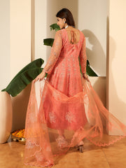 Floral Embroidered Round Neck Thread Work Anarkali Kurta With Trousers & Dupatta