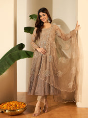 Women Floral Embroidered Round Neck Thread Work Kurta with Trousers & With Dupatta