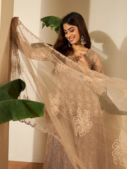 Women Floral Embroidered Round Neck Thread Work Kurta with Trousers & With Dupatta