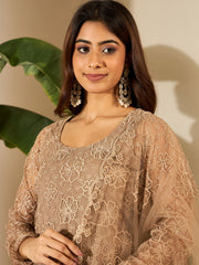 Women Floral Embroidered Round Neck Thread Work Kurta with Trousers & With Dupatta