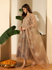 Women Floral Embroidered Round Neck Thread Work Kurta with Trousers & With Dupatta