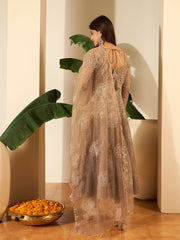 Women Floral Embroidered Round Neck Thread Work Kurta with Trousers & With Dupatta