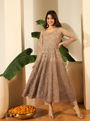 Women Floral Embroidered Round Neck Thread Work Kurta with Trousers & With Dupatta