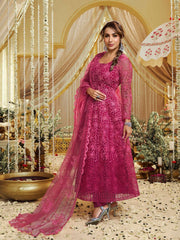 Malaika Arora Women Floral Embroidered Anarakli Thread Work Kurta With Trousers & Dupatta