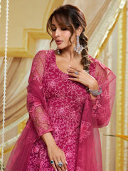 Malaika Arora Women Floral Embroidered Anarakli Thread Work Kurta With Trousers & Dupatta