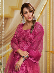 Malaika Arora Women Floral Embroidered Anarakli Thread Work Kurta With Trousers & Dupatta