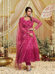 Malaika Arora Women Floral Embroidered Anarakli Thread Work Kurta With Trousers & Dupatta